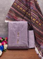 Roman Silk Lilac Festival Wear Embroidery Work Dress Material